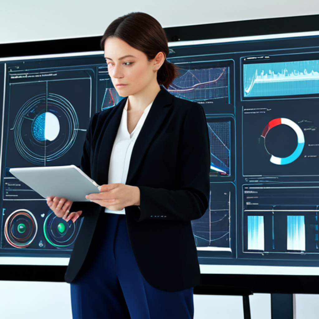 A professional female art educator, mid-30s, wearing a modest yet stylish blazer and slacks, fully clothed, appropriate attire, professional dress. She is intently focused on a large interactive digital screen, demonstrating techniques on a graphic tablet with a subtle glowing digital pen. On the screen, abstract AI-generated art blends with human-drawn elements, showcasing prompt engineering. The setting is a modern, well-lit art studio with minimalist decor, large windows, and sleek digital workstations in the background. Perfect anatomy, correct proportions, natural pose, well-formed hands, proper finger count, safe for work, appropriate content, professional, high detail, studio lighting, ultra-realistic, photo-realistic.