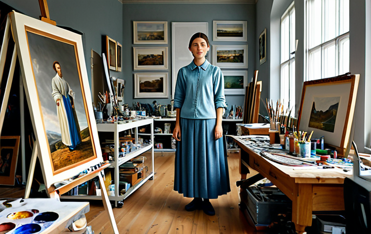 미술교육사 자격증 시험 후기 - Teaching Art Class**

"A smiling art teacher, fully clothed in professional attire, assisting a youn...