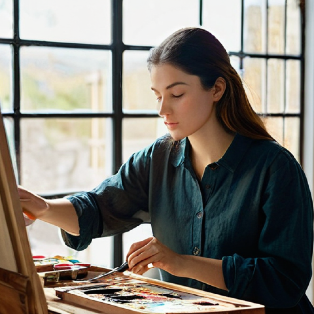 미술교육사와 전통미술 교육 - **A Serene Classical Painter:**
    A highly detailed, realistic image of a serene female artist in ...