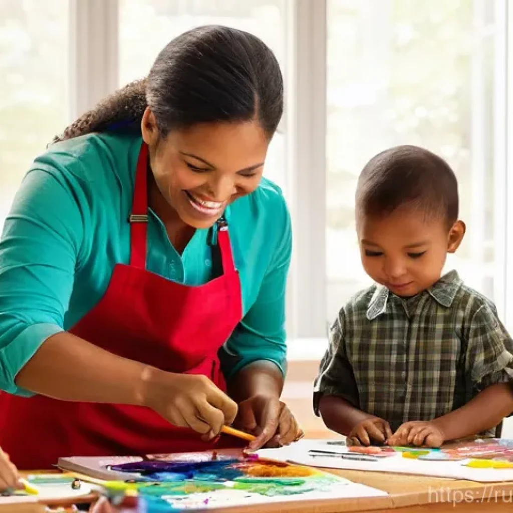 미술교육사 자격증 단기 합격 노하우 - **Prompt:** A vibrant, brightly lit art studio filled with creative energy. An enthusiastic female a...