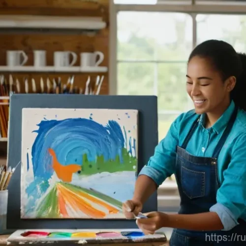 Home 29 미술교육사로서의 윤리적 문제 - **Prompt:** A warm and inspiring scene inside a bustling art studio. An encouraging art teacher, a w...