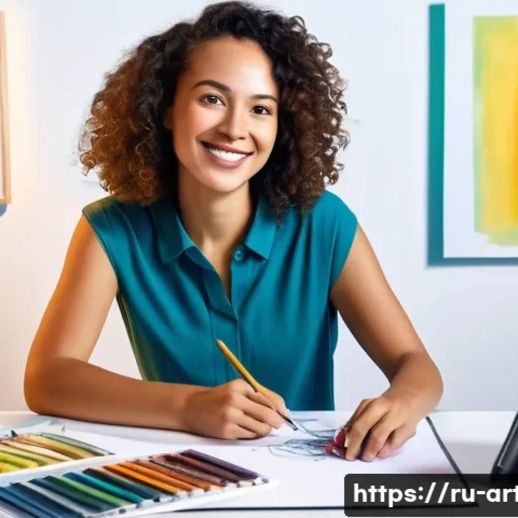 미술교육사로서의 자기계발 - **Prompt:** A dynamic, inspiring image of a female art educator in her late 30s to early 40s, with a...