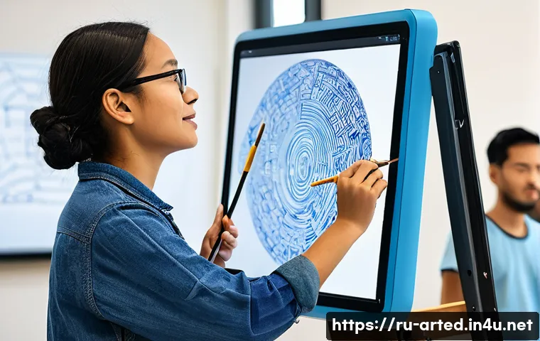 미술교육사 연구 논문 작성법 - **Prompt:** A vibrant and modern art pedagogy classroom filled with diverse students and a female ar...