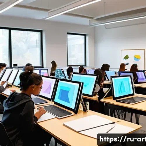 미술교육사 취업을 위한 추천 자격증 - A modern art classroom scene featuring a diverse group of adult and teenage students actively engage...